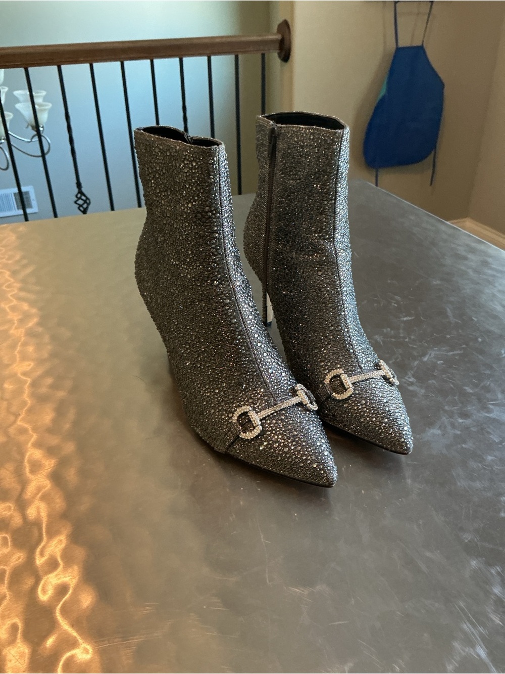 INC International Concepts Glitter Pointed-Toe Ankle Boots - Black